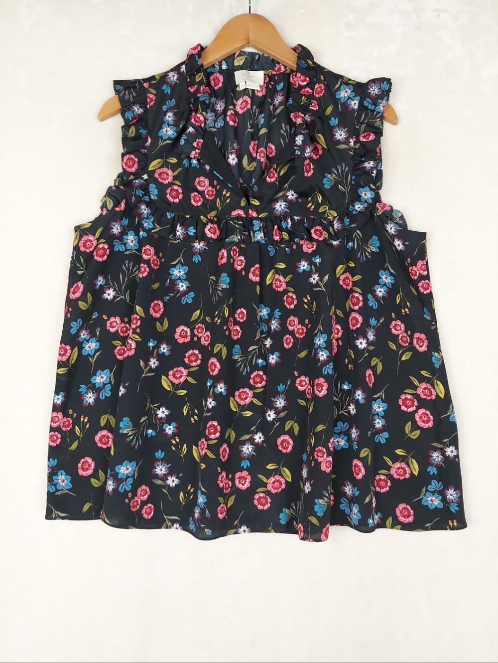 Kate Spade Blouse Womens Xlarge Black Wild Ones Meadow Ruffle Yoke Top Office